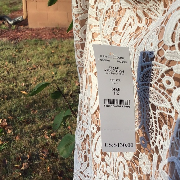 White House Black Market Cream Lace With Nude Lining Pencil Skirt - Picture 9 of 12